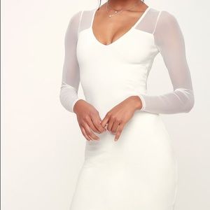WHITE MESH LONG SLEEVE BODYCON DRESS LuLus